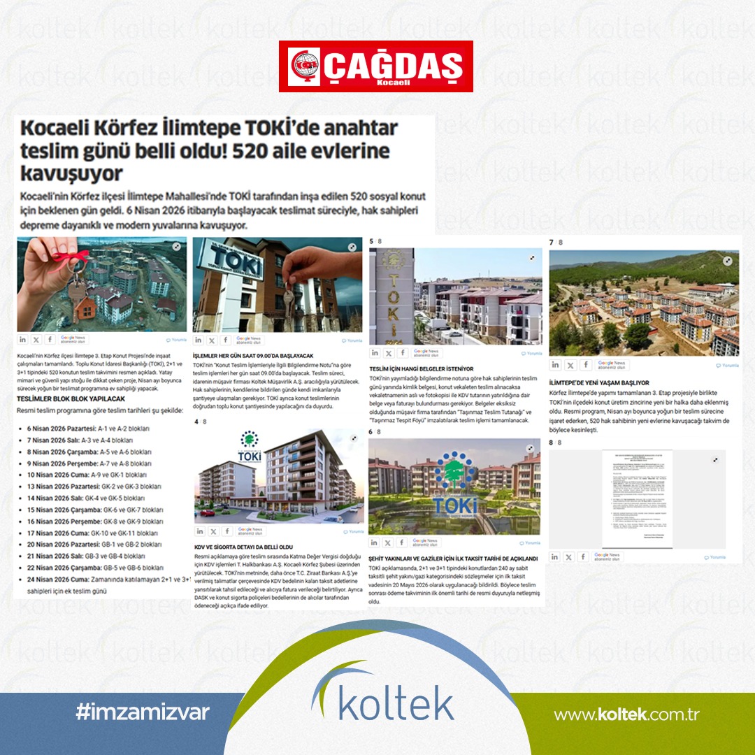 Kocaeli Körfez İlimtepe TOKİ 520 Konut Teslimi