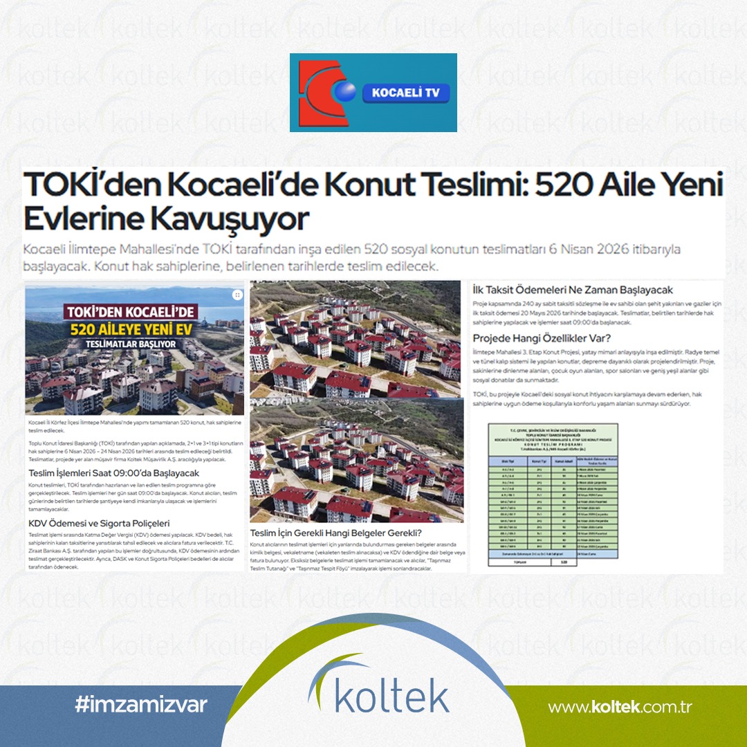 TOKİ'den Kocaeli'de 520 Aile Konut Teslimi